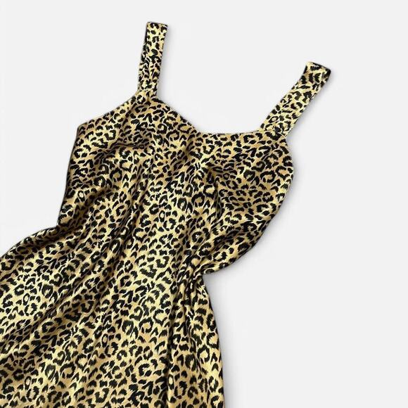 Y2K Cabernet Brown & Black Leopard Print Satin Glam Maxi Nightgown Slip Dress S - Picture 2 of 7